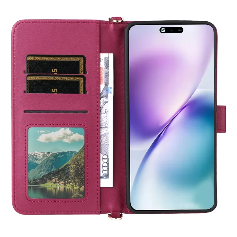 For vivo X200s 5G Stand Wallet Case with Shoulder  /  Wrist Strap Leather Phone Cover - Rose