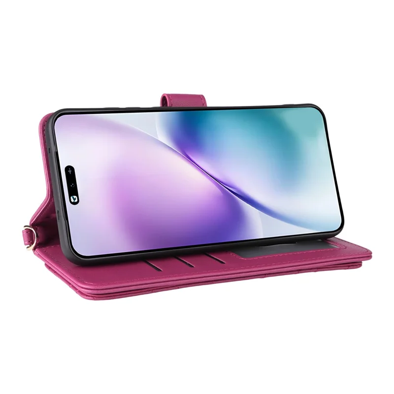 For vivo X200s 5G Stand Wallet Case with Shoulder  /  Wrist Strap Leather Phone Cover - Rose