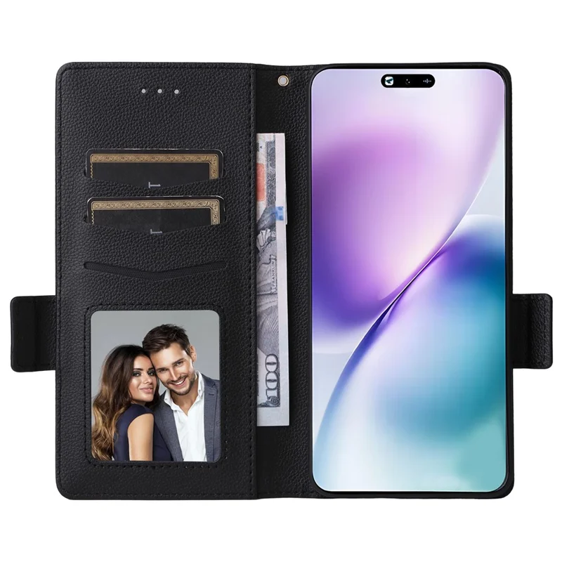 For vivo X200s 5G Leather Case with Wrist Strap Litchi Texture Wallet Phone Cover - Black