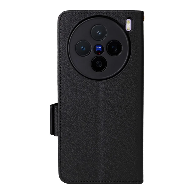 For vivo X200s 5G Leather Case with Wrist Strap Litchi Texture Wallet Phone Cover - Black