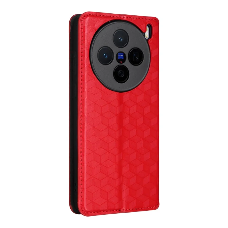 Leather Case for vivo X200s 5G Wallet Rhombus Imprinted Phone Cover - Red