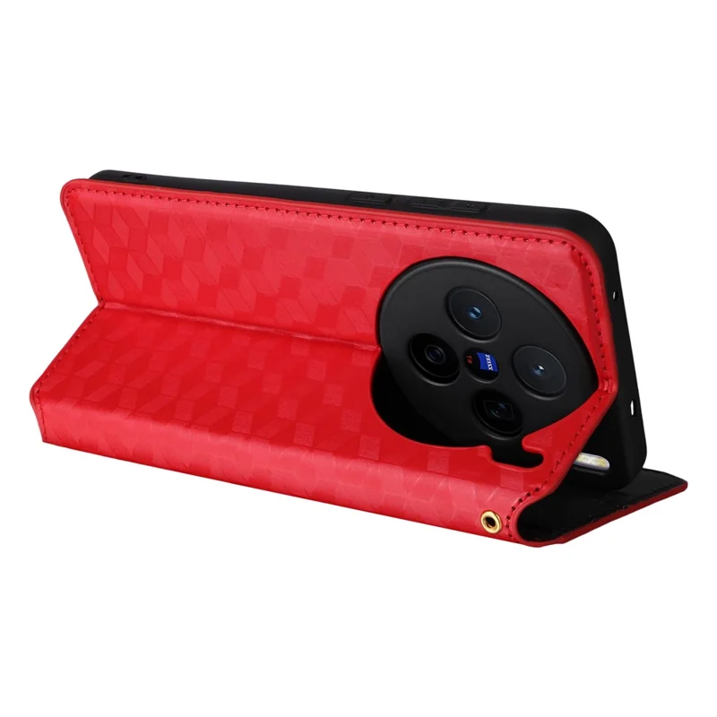 Leather Case for vivo X200s 5G Wallet Rhombus Imprinted Phone Cover - Red