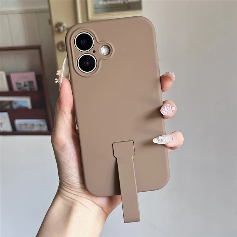 For iPhone 16 Case with Finger Strap Soft Silicone Phone Back Cover - Desert Gold