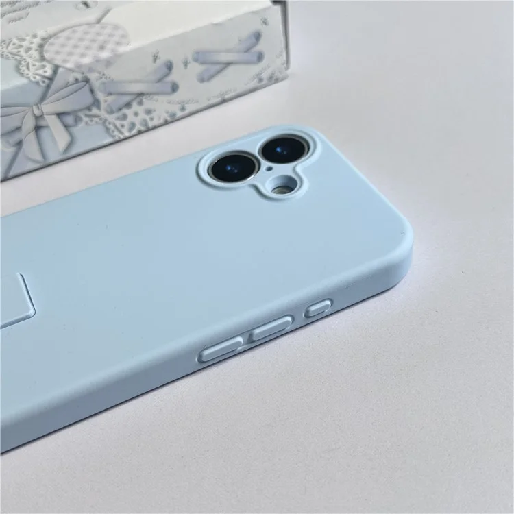 For iPhone 16 Plus Case with Finger Strap Soft Silicone Phone Back Cover - Sky Blue