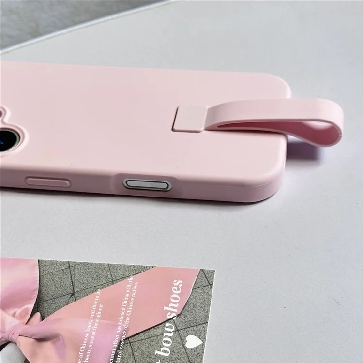 For iPhone 16 Plus Case with Finger Strap Soft Silicone Phone Back Cover - Sky Blue