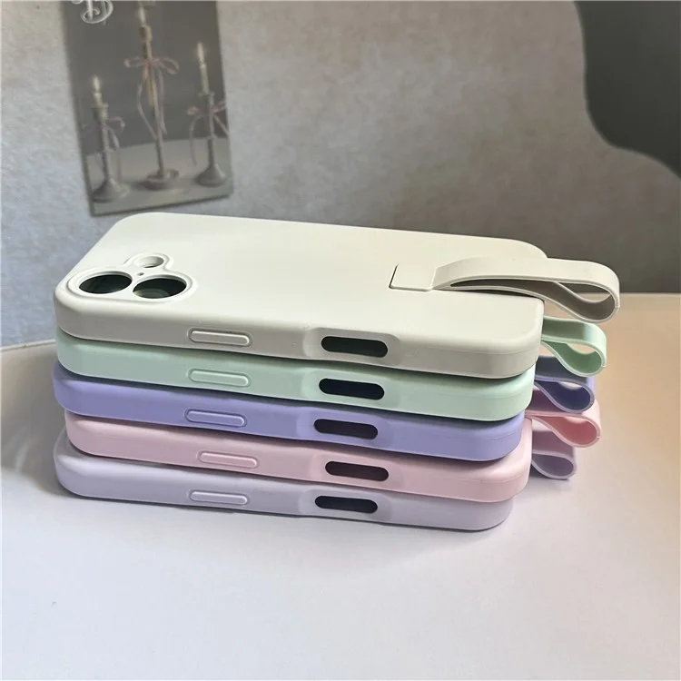 For iPhone 16 Plus Case with Finger Strap Soft Silicone Phone Back Cover - Sky Blue