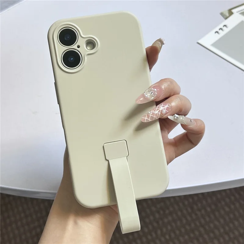 For iPhone 16 Plus Case with Finger Strap Soft Silicone Phone Back Cover - Titanium Grey