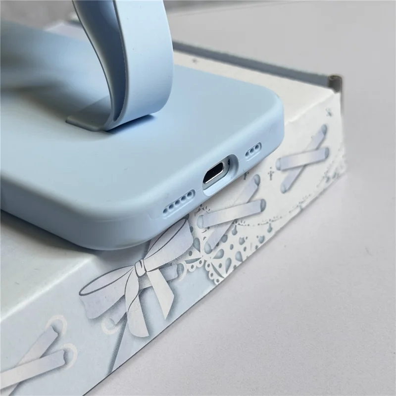 For iPhone 16 Plus Case with Finger Strap Soft Silicone Phone Back Cover - Titanium Grey