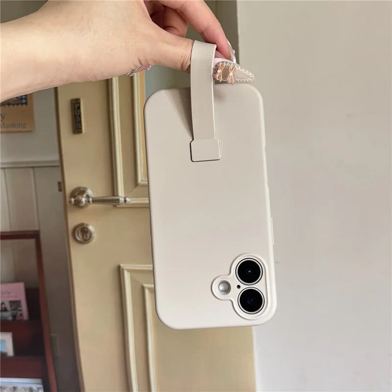 For iPhone 16 Plus Case with Finger Strap Soft Silicone Phone Back Cover - Titanium Grey