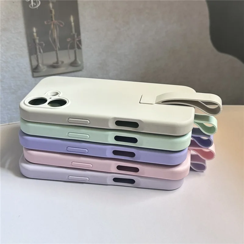 For iPhone 16 Plus Case with Finger Strap Soft Silicone Phone Back Cover - Titanium Grey