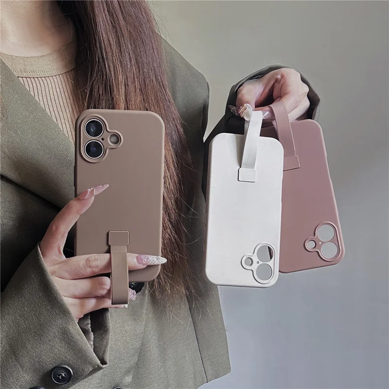 For iPhone 16 Plus Case with Finger Strap Soft Silicone Phone Back Cover - Titanium Grey