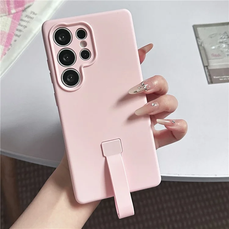 For Samsung Galaxy S24 Ultra Case with Finger Strap Soft Silicone Phone Back Cover - Pink