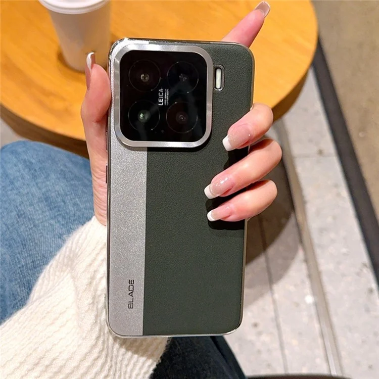 Чехол для Xiaomi 15 из кожзаменителя с TPU и электрофорезной отделкой - Серебристый + Армейский зеленый
