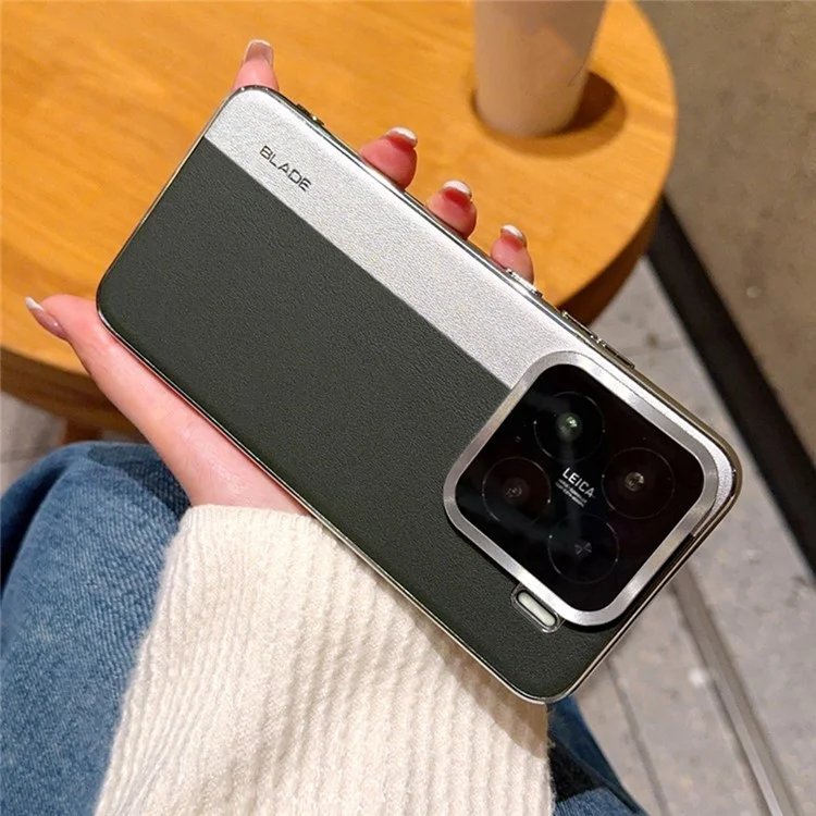 Чехол для Xiaomi 15 из кожзаменителя с TPU и электрофорезной отделкой - Серебристый + Армейский зеленый