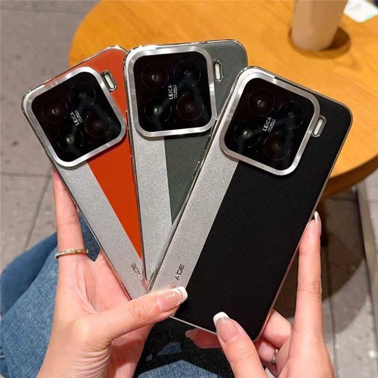 Чехол для Xiaomi 15 из кожзаменителя с TPU и электрофорезной отделкой - Серебристый + Армейский зеленый