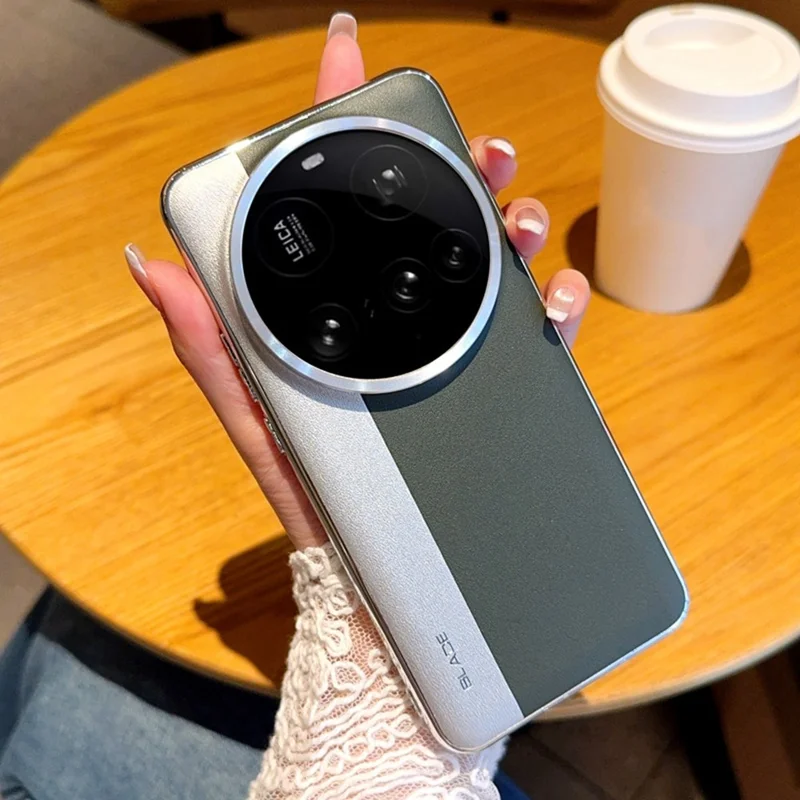 For Xiaomi 15 Ultra Case Splicing PU Leather + TPU Electroplated Phone Cover - Silver + Army Green