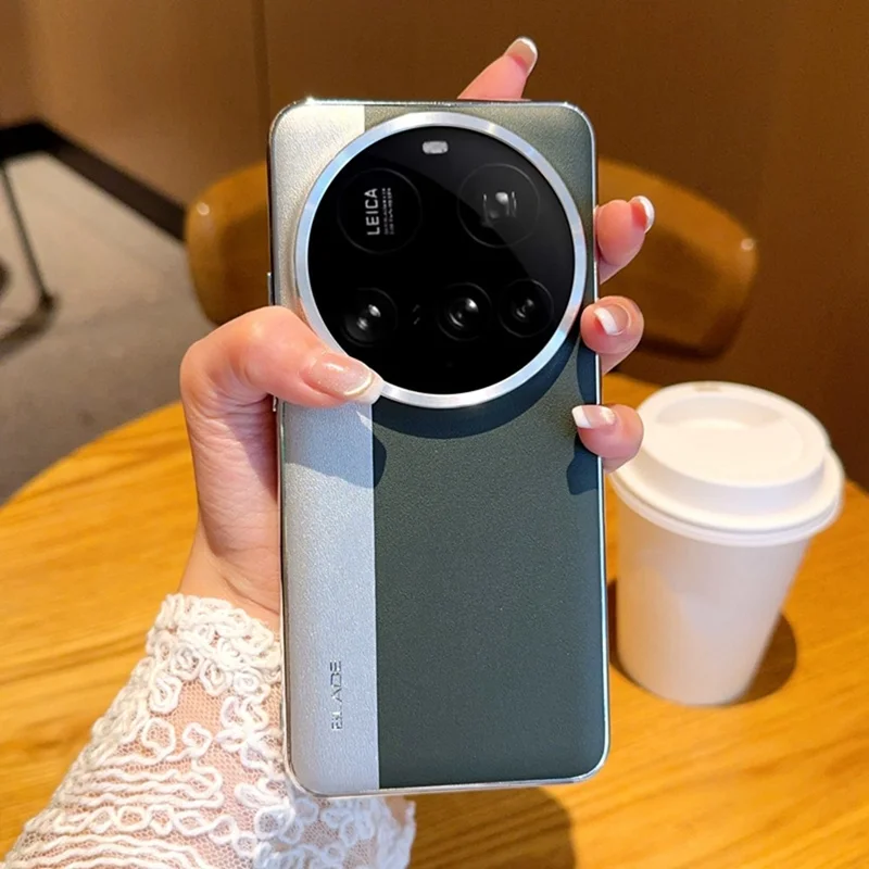 For Xiaomi 15 Ultra Case Splicing PU Leather + TPU Electroplated Phone Cover - Silver + Army Green