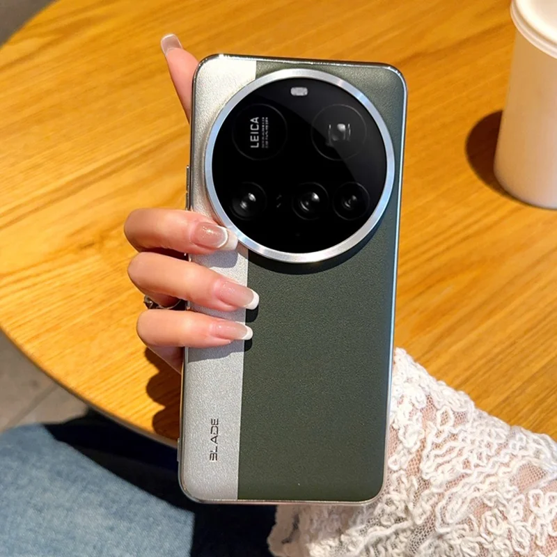 For Xiaomi 15 Ultra Case Splicing PU Leather + TPU Electroplated Phone Cover - Silver + Army Green