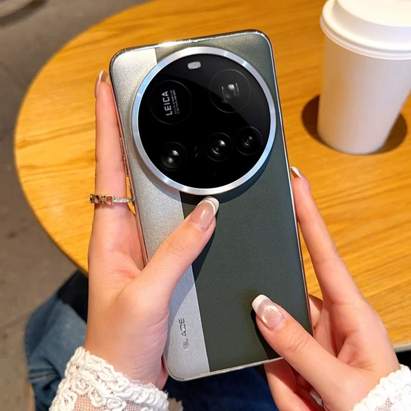 For Xiaomi 15 Ultra Case Splicing PU Leather + TPU Electroplated Phone Cover - Silver + Army Green