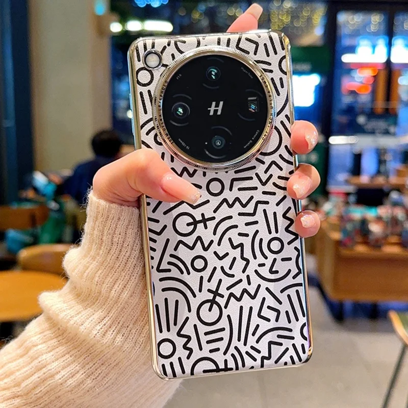 For Oppo Find X8 Pro 5G Case Creative Doodle Leather Electroplated Phone Back Cover - Silver