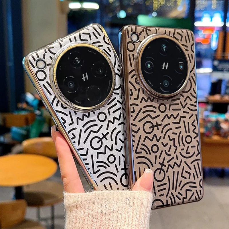 For Oppo Find X8 Pro 5G Case Creative Doodle Leather Electroplated Phone Back Cover - Silver