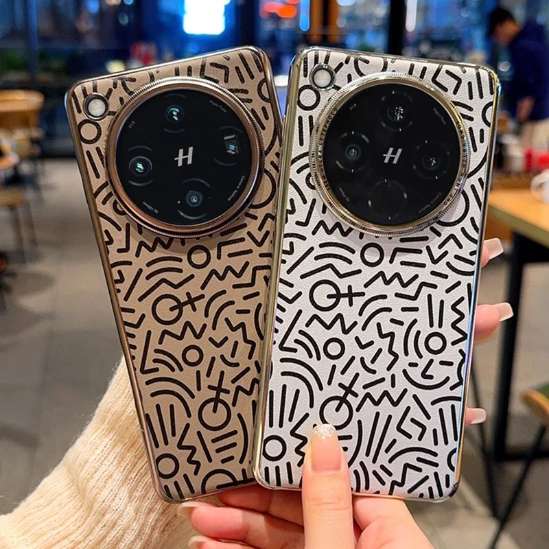 For Oppo Find X8 Pro 5G Case Creative Doodle Leather Electroplated Phone Back Cover - Silver
