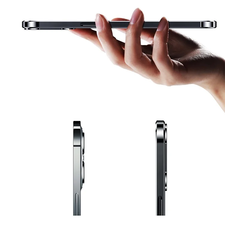 Elektroplieren Schlankes Gehäuse Für Iphone 14 Pro Stoßdämpfer Hülle Echtes Leder Beschichtetes Tpu-anti-drop-telefonfall - Schwarz