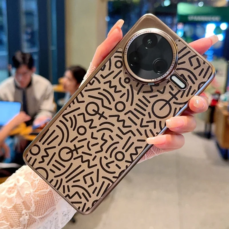 For Xiaomi Redmi K80 5G / Poco F7 Pro 5G Case Creative Doodle Leather Electroplated Phone Back Cover - Brown