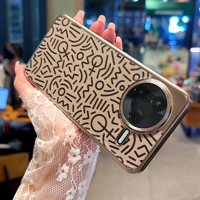 For Xiaomi Redmi K80 5G / Poco F7 Pro 5G Case Creative Doodle Leather Electroplated Phone Back Cover - Brown