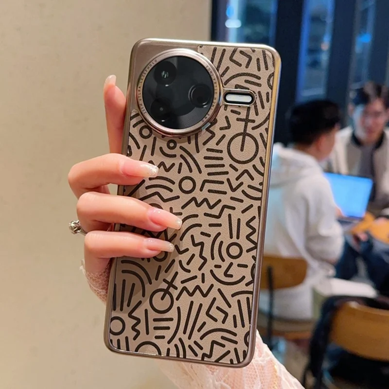 For Xiaomi Redmi K80 5G / Poco F7 Pro 5G Case Creative Doodle Leather Electroplated Phone Back Cover - Brown