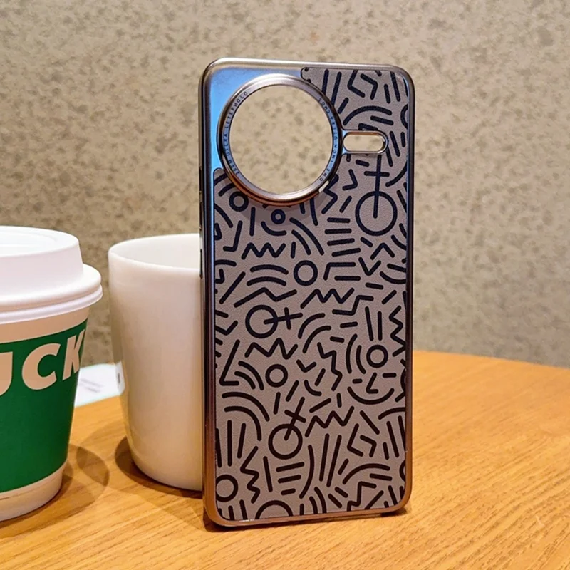 For Xiaomi Redmi K80 5G / Poco F7 Pro 5G Case Creative Doodle Leather Electroplated Phone Back Cover - Brown