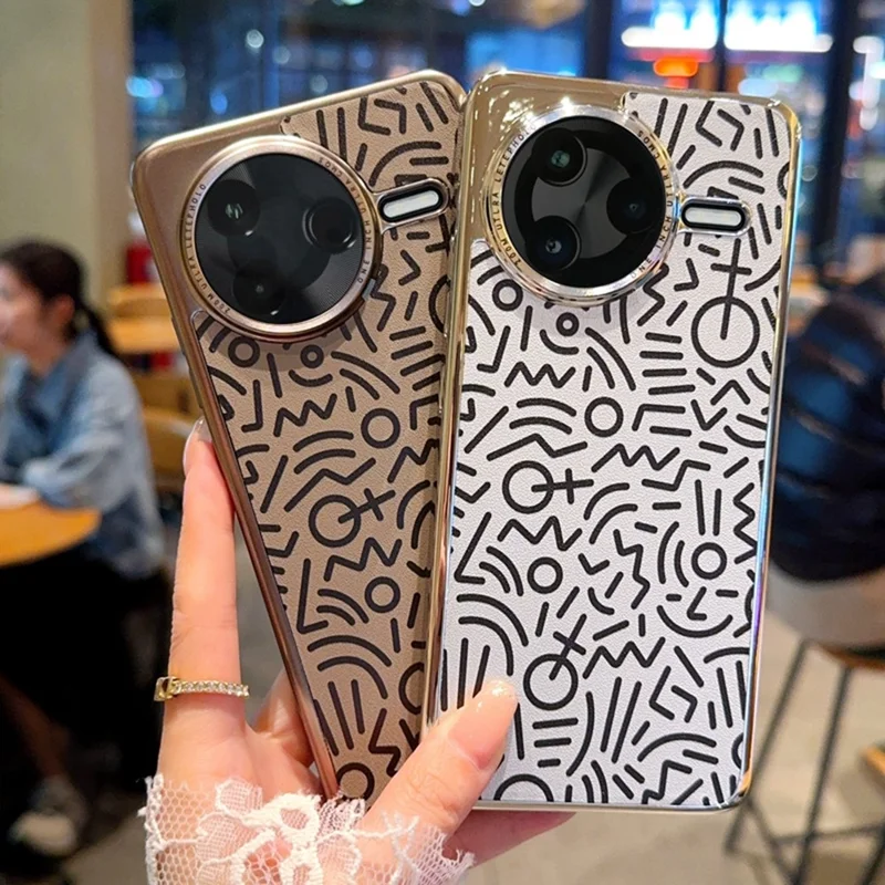 For Xiaomi Redmi K80 5G / Poco F7 Pro 5G Case Creative Doodle Leather Electroplated Phone Back Cover - Brown