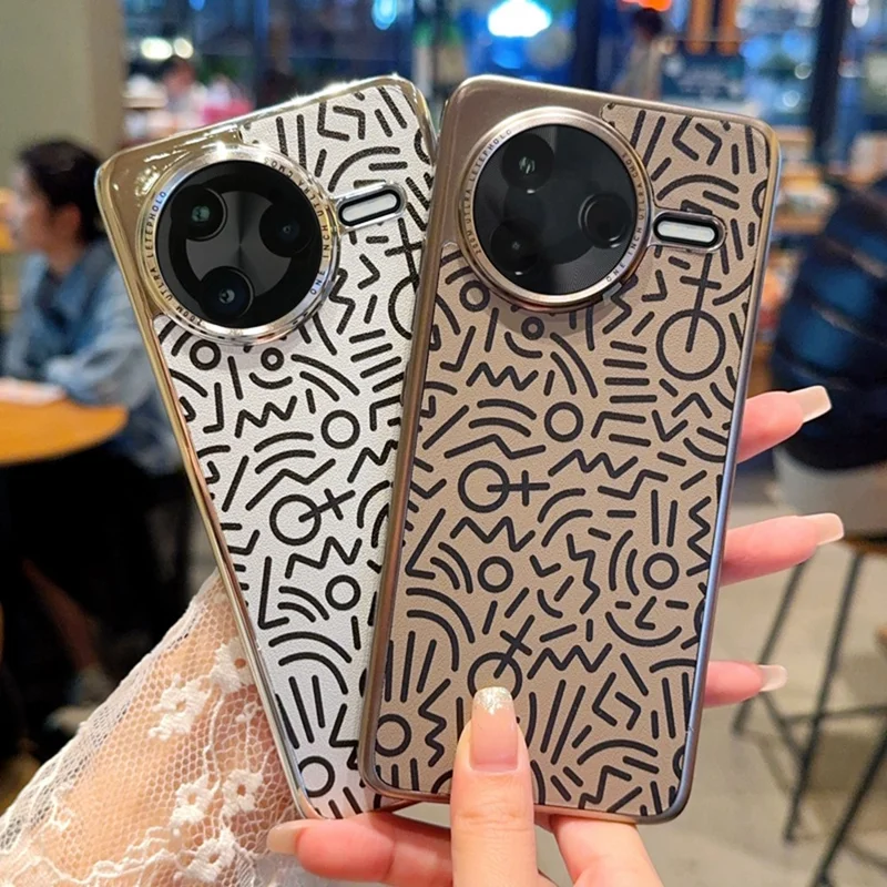 For Xiaomi Redmi K80 5G / Poco F7 Pro 5G Case Creative Doodle Leather Electroplated Phone Back Cover - Brown
