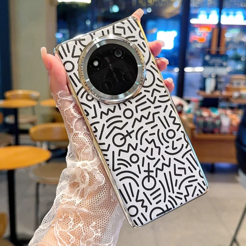 Obudowa na Honor Magic7 Lite 5G / X9c 5G / X60 Pro 5G, kreatywna grafika doodle, tylna pokrywa z elektrolitycznej skóry, srebrna