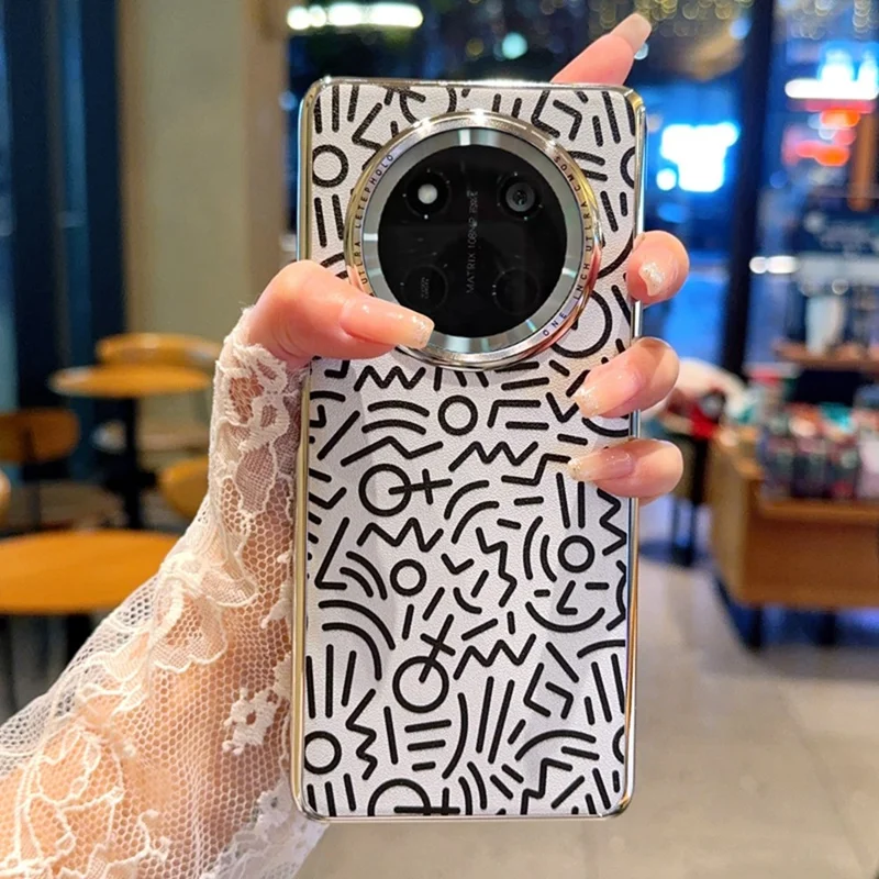 Obudowa na Honor Magic7 Lite 5G / X9c 5G / X60 Pro 5G, kreatywna grafika doodle, tylna pokrywa z elektrolitycznej skóry, srebrna