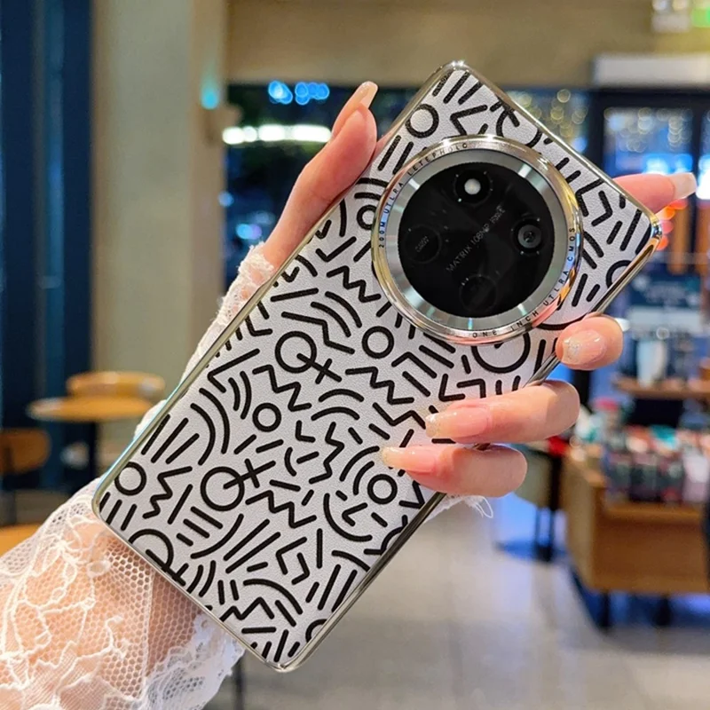 Obudowa na Honor Magic7 Lite 5G / X9c 5G / X60 Pro 5G, kreatywna grafika doodle, tylna pokrywa z elektrolitycznej skóry, srebrna
