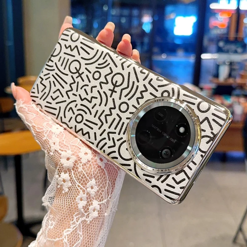 Obudowa na Honor Magic7 Lite 5G / X9c 5G / X60 Pro 5G, kreatywna grafika doodle, tylna pokrywa z elektrolitycznej skóry, srebrna