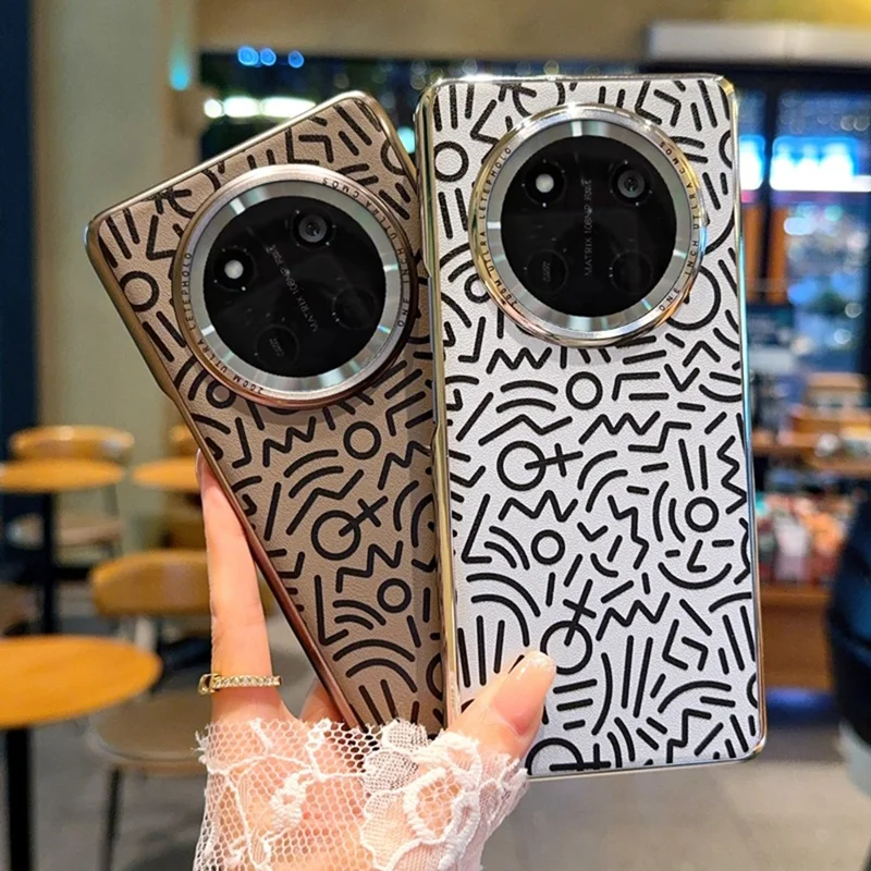 Obudowa na Honor Magic7 Lite 5G / X9c 5G / X60 Pro 5G, kreatywna grafika doodle, tylna pokrywa z elektrolitycznej skóry, srebrna