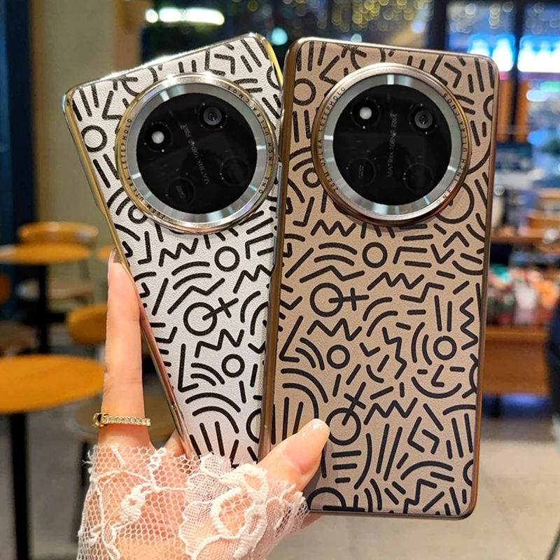 Obudowa na Honor Magic7 Lite 5G / X9c 5G / X60 Pro 5G, kreatywna grafika doodle, tylna pokrywa z elektrolitycznej skóry, srebrna