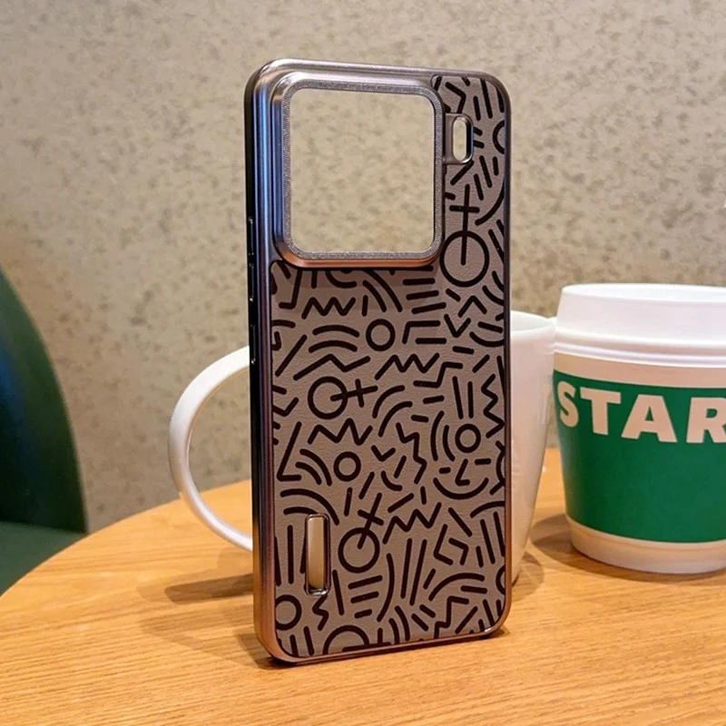 For Xiaomi 15 Case Creative Doodle Leather Electroplated Phone Back Cover - Brown