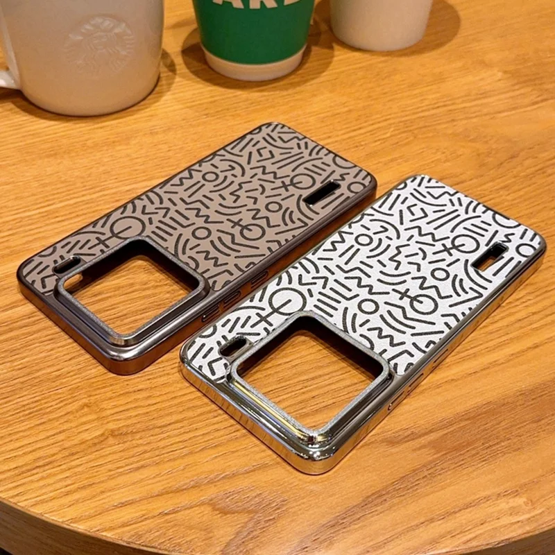 For Xiaomi 15 Case Creative Doodle Leather Electroplated Phone Back Cover - Brown