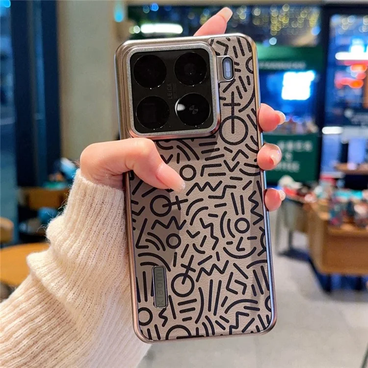 Cover per Xiaomi 15 Pro con Design Creativo Scarabocchi, Custodia in Pelle con Finitura Elettroplaccata - Marrone