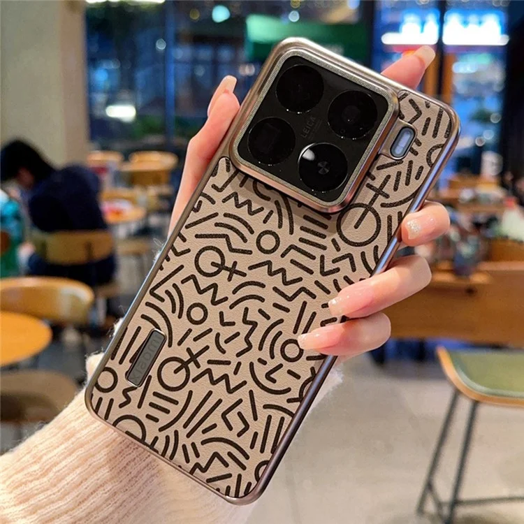 Cover per Xiaomi 15 Pro con Design Creativo Scarabocchi, Custodia in Pelle con Finitura Elettroplaccata - Marrone