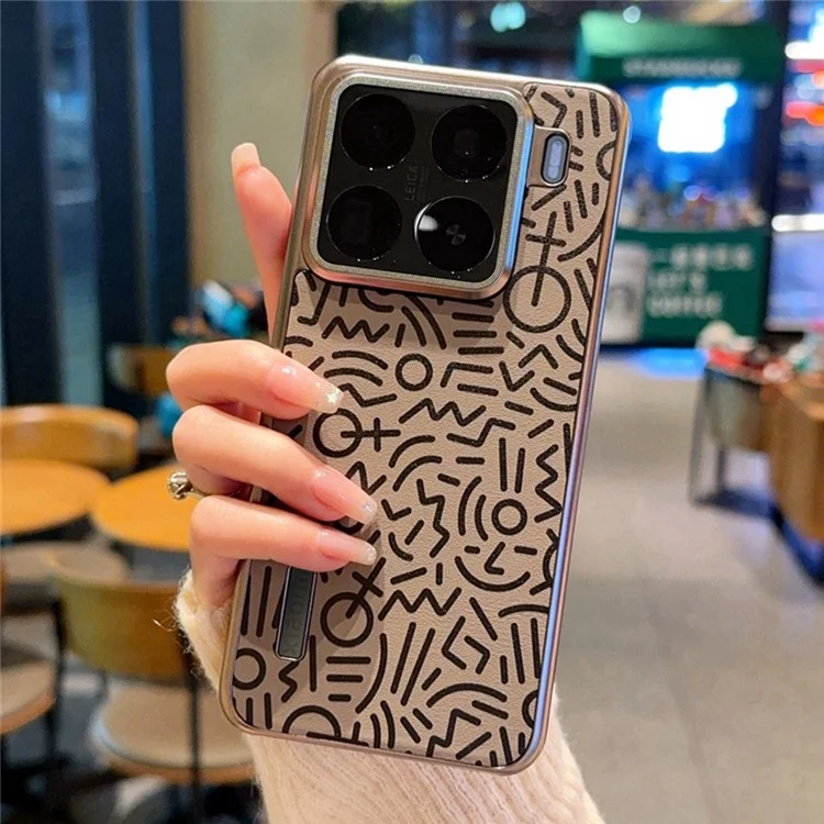 Cover per Xiaomi 15 Pro con Design Creativo Scarabocchi, Custodia in Pelle con Finitura Elettroplaccata - Marrone