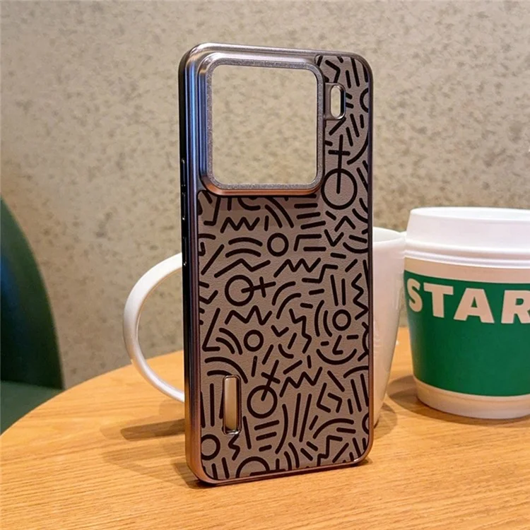 Cover per Xiaomi 15 Pro con Design Creativo Scarabocchi, Custodia in Pelle con Finitura Elettroplaccata - Marrone