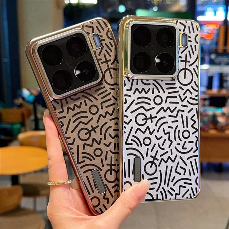 Cover per Xiaomi 15 Pro con Design Creativo Scarabocchi, Custodia in Pelle con Finitura Elettroplaccata - Marrone