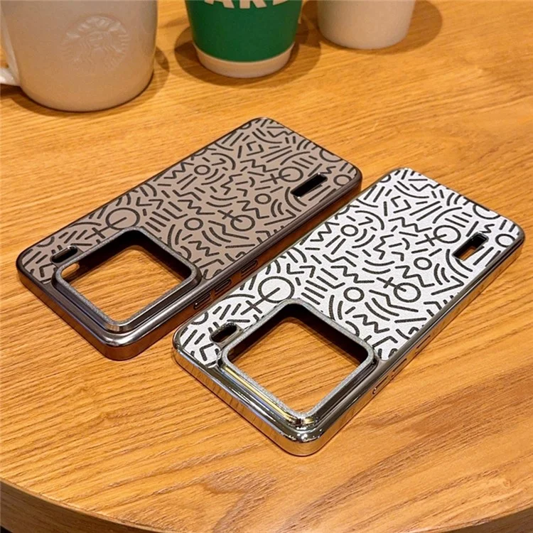 Cover per Xiaomi 15 Pro con Design Creativo Scarabocchi, Custodia in Pelle con Finitura Elettroplaccata - Marrone