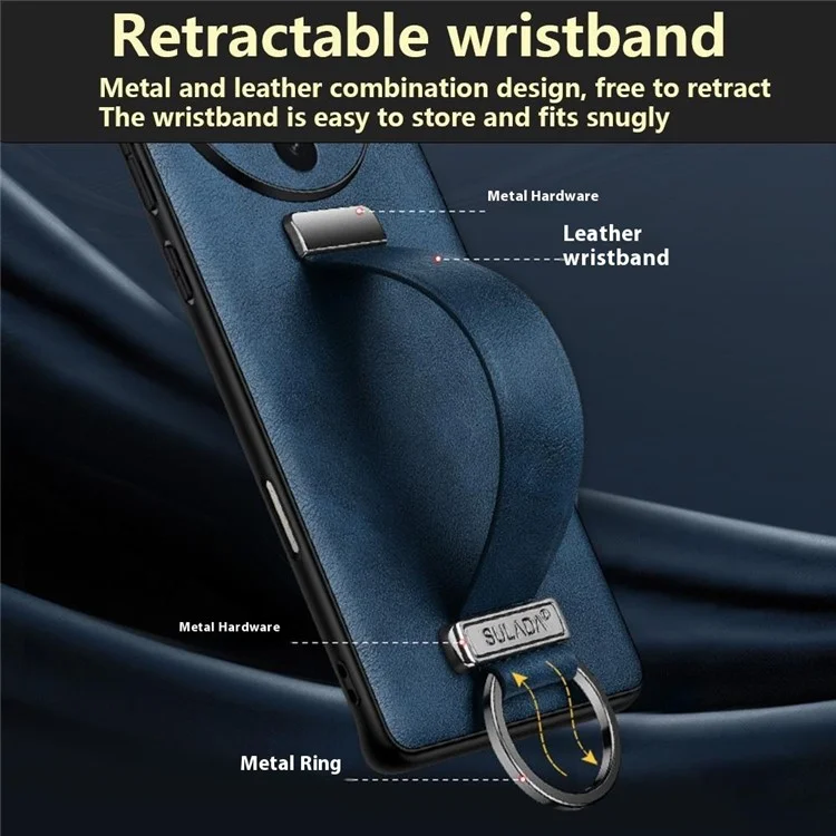 Capa de Telefone SULADA Série Fashion para Oppo Find X8s 5G com Alça de Pulso, Suporte de Apoio e Couro Traseiro - Azul