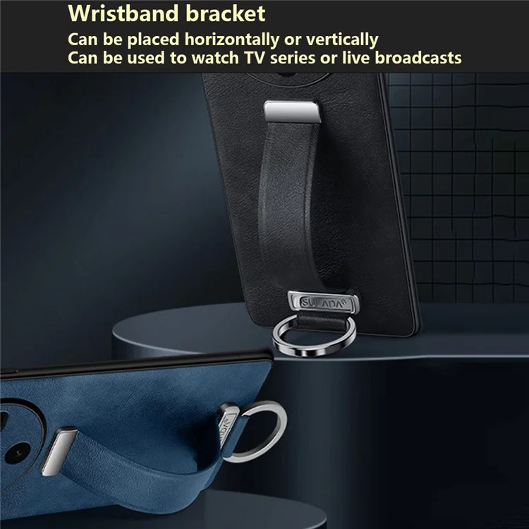 Capa de Telefone SULADA Série Fashion para Oppo Find X8s 5G com Alça de Pulso, Suporte de Apoio e Couro Traseiro - Azul