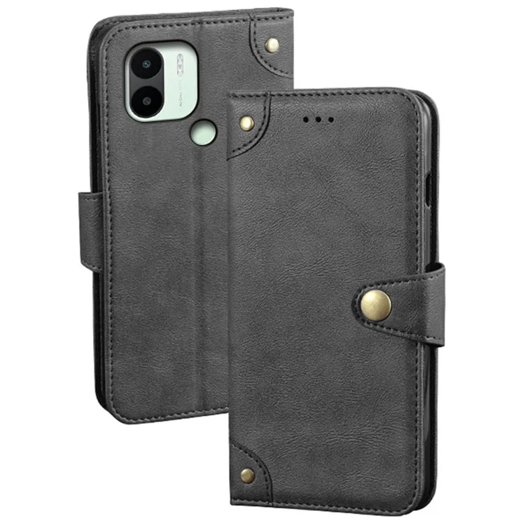 IDEWEI For Xiaomi Redmi A1+ 4G Drop-proof Mobile Phone Case Bag Fine Texture PU Leather Flip Wallet Cover Stand - Black